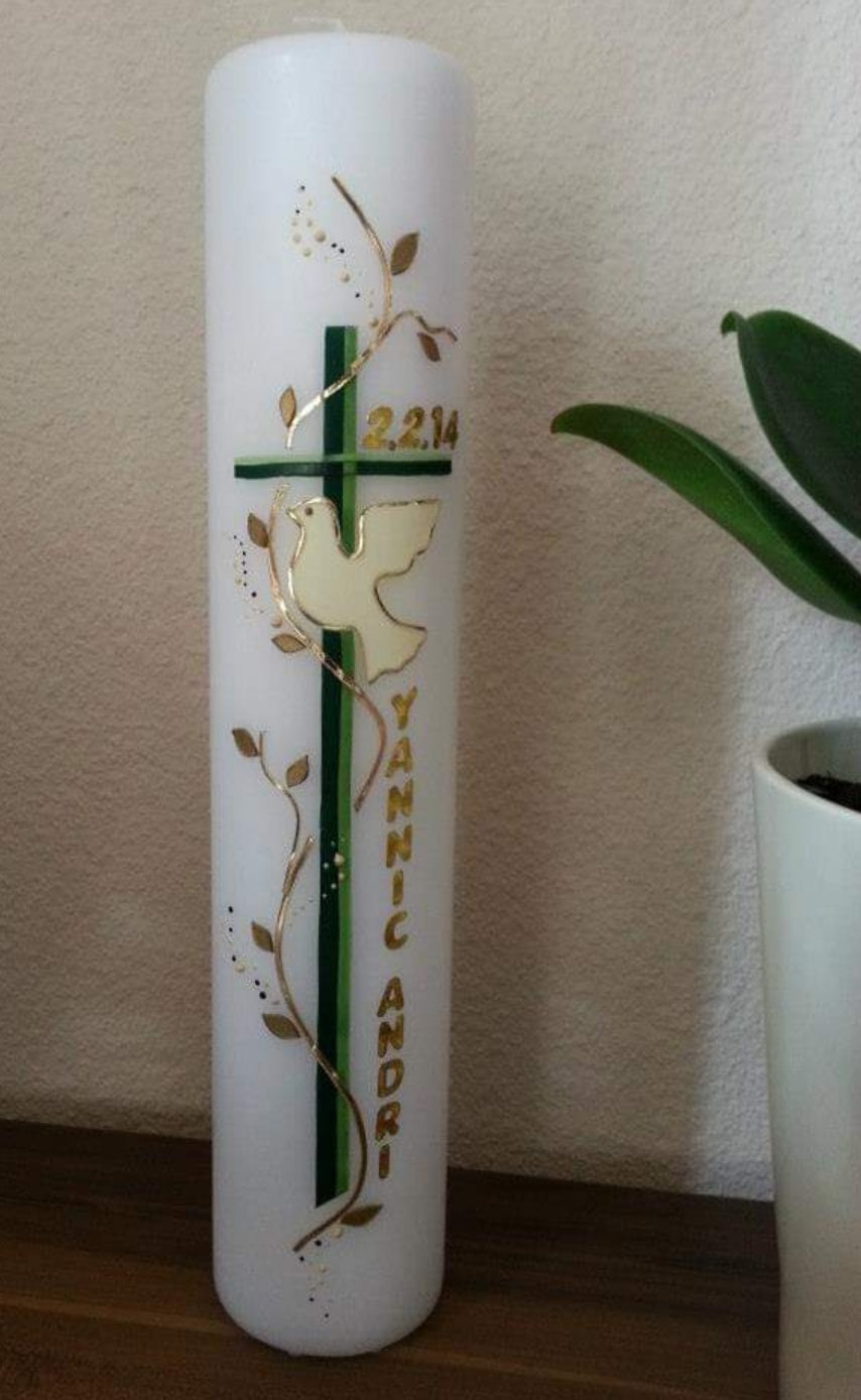 Taufkerze Goldranke mit Kreuz