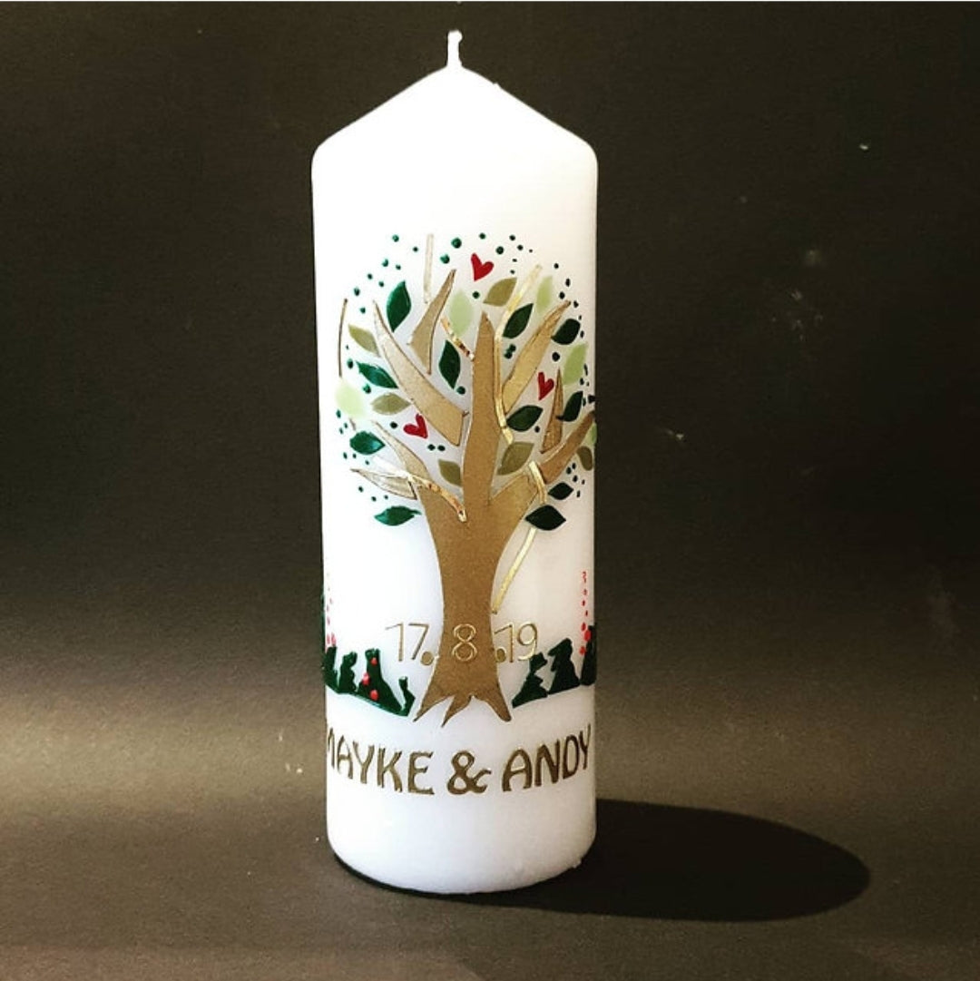 Hochzeitskerze Baum mit Wurzeln, gold