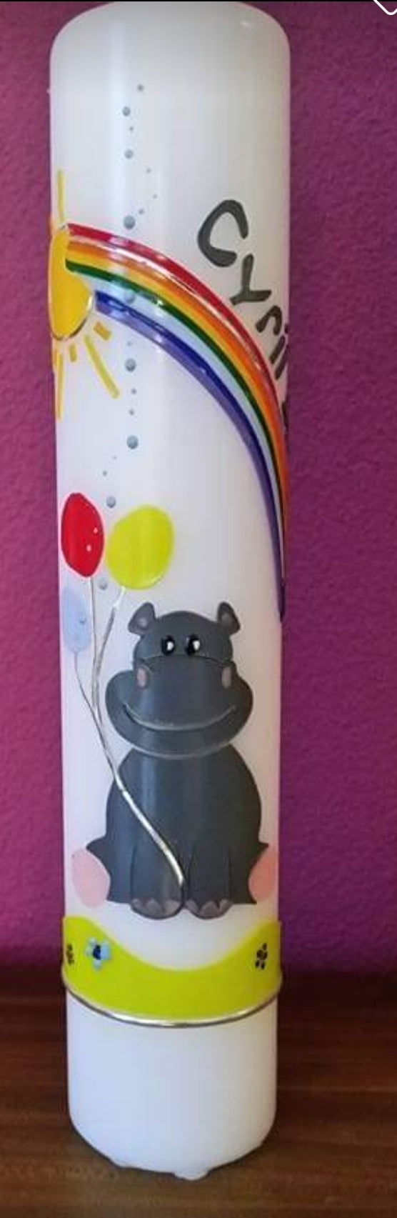 kleines Nilfpferdchen mit Ballonen, Regenbogen mit Sonne